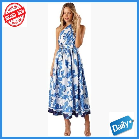 One Shoulder Midi Dress with Elastic Waist A-Line Silhouette Polyester